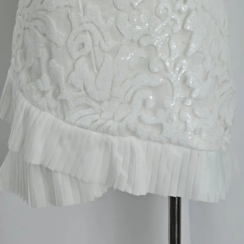 Naked Wardrobe The Statement White Sequin Ruffle Mini Skirt Women's Size M NWOTF - Picture 4 of 15